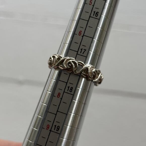 Vintage Sterling Silver Filigree Rose Floral Ring Band Size 6.75 SSBY Jewelry - Picture 6 of 6